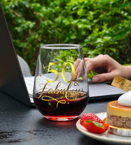 Vagafilla Stemless Wine Glass 15oz Glitter Gold Birthday Gift Transparent