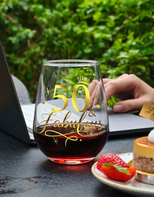 Load image into Gallery viewer, Vagafilla Stemless Wine Glass 15oz Glitter Gold Birthday Gift Transparent
