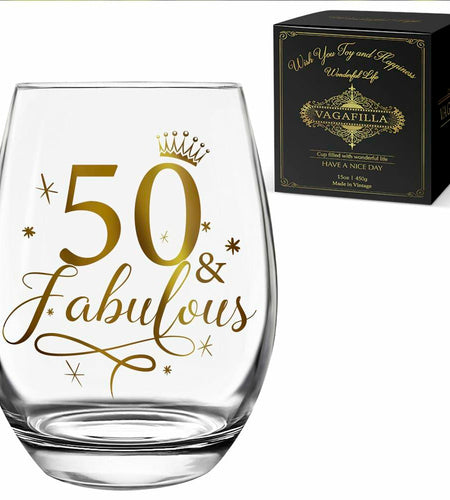 Vagafilla Stemless Wine Glass 15oz Glitter Gold Birthday Gift Transparent