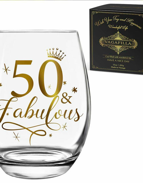 Load image into Gallery viewer, Vagafilla Stemless Wine Glass 15oz Glitter Gold Birthday Gift Transparent
