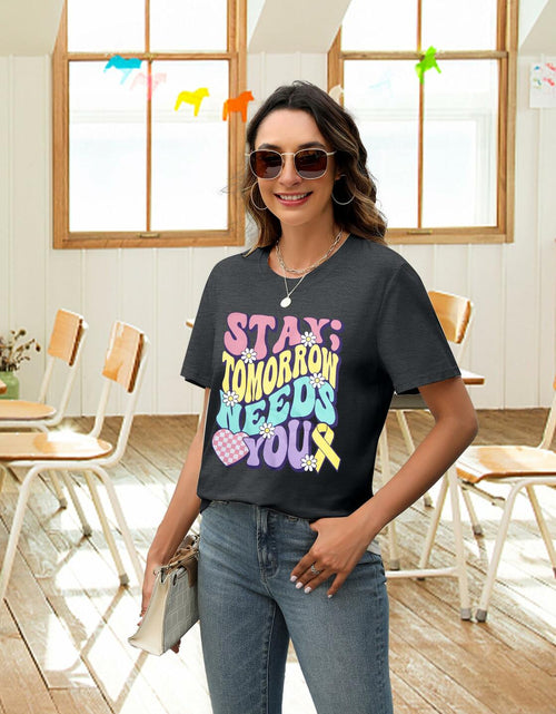 Load image into Gallery viewer, FAYALEQ Suicide Awareness Women Shirt Dark Grey Letter Print Size L
