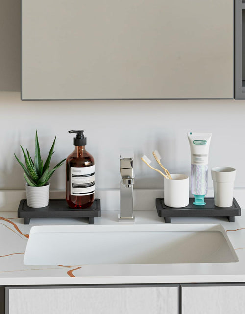 Load image into Gallery viewer, ZGO Small Counter Set of 2 Decorative Vanity Tray Wooden Soap Holder Black
