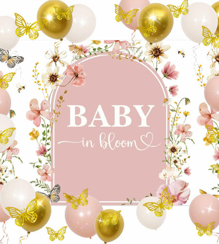 BACH AND BOUJEE Wildflower Baby in Bloom Backdrop Banner Pink Floral Decor