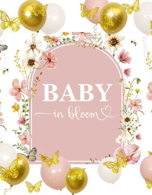 Load image into Gallery viewer, BACH AND BOUJEE Wildflower Baby in Bloom Backdrop Banner Pink Floral Decor
