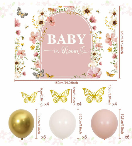 BACH AND BOUJEE Wildflower Baby in Bloom Backdrop Banner Pink Floral Decor