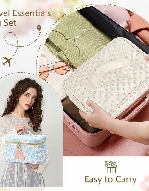 Load image into Gallery viewer, DOSUKE 3 PCS Travel Makeup Bag Set Floral Quilted Cotton Flower
