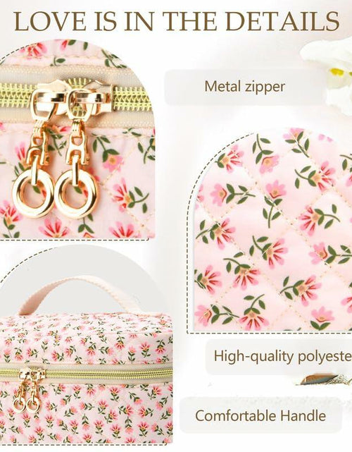 Load image into Gallery viewer, DOSUKE 3 PCS Travel Makeup Bag Set Floral Quilted Cotton Flower
