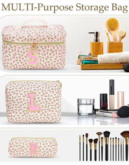 Load image into Gallery viewer, DOSUKE 3 PCS Travel Makeup Bag Set Floral Quilted Cotton Flower
