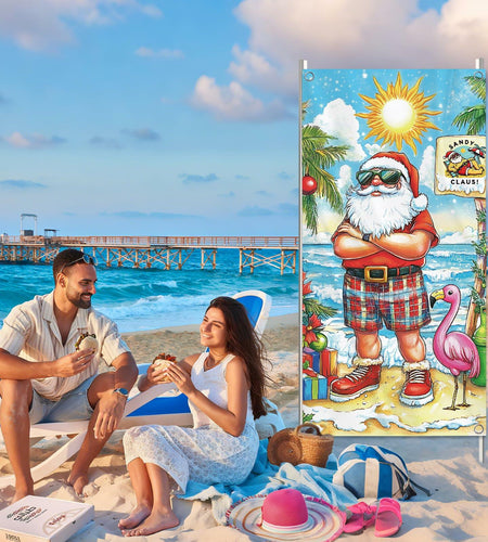 Buff Santa Hawaiian Beach Door Cover Summer Christmas Party Decoration