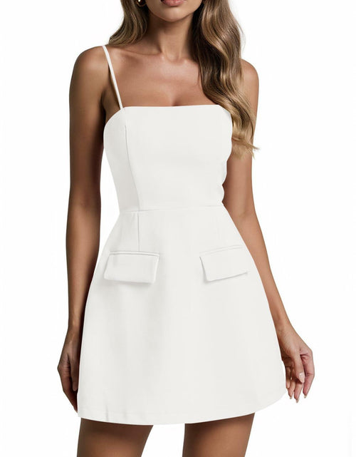 Load image into Gallery viewer, Wenrine Womens Mini Dress Spaghetti Strap Sleeveless Slim Fit White XL
