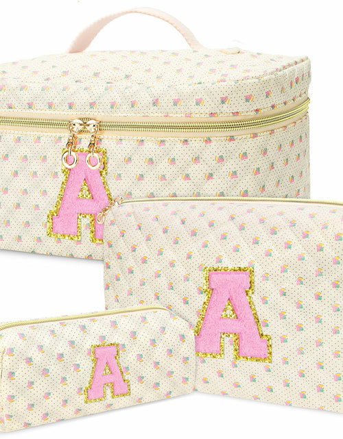 Load image into Gallery viewer, DOSUKE 3 PCS Travel Makeup Bag Set Floral Quilted Cotton Flower
