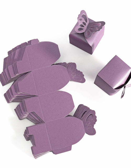 Load image into Gallery viewer, Kslong 50pcs Purple Butterfly Favor Boxes Small Gift Party Decoration
