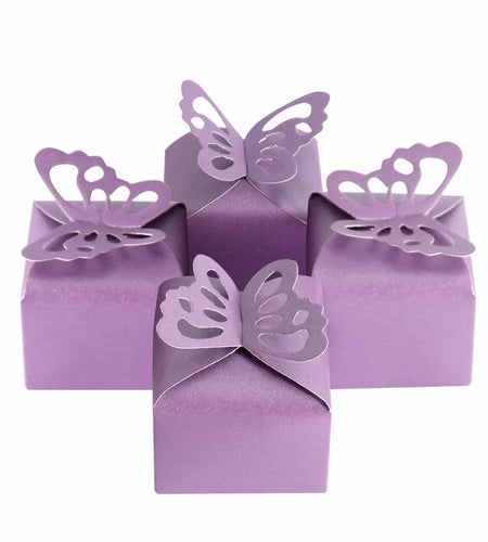 Kslong 50pcs Purple Butterfly Favor Boxes Small Gift Party Decoration