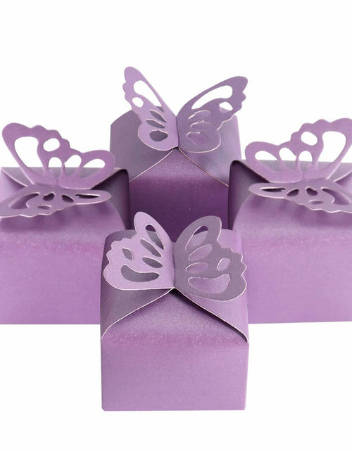 Load image into Gallery viewer, Kslong 50pcs Purple Butterfly Favor Boxes Small Gift Party Decoration
