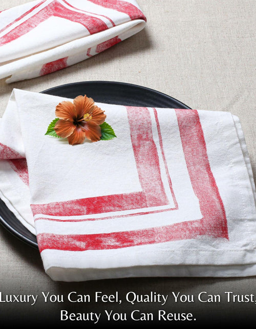 Load image into Gallery viewer, Palisa Cloth Dinner Napkins Set of 4 18x18 Inches Red Frame Border Cotton

