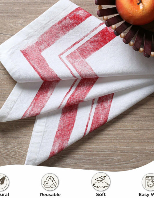 Load image into Gallery viewer, Palisa Cloth Dinner Napkins Set of 4 18x18 Inches Red Frame Border Cotton
