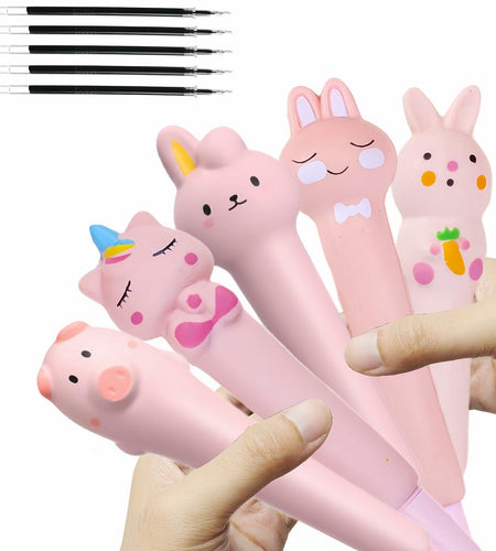 KUNHEHO 5 Pcs Kawaii Cute Pink Ink Pens 0.5mm Fine Point Soft Grip