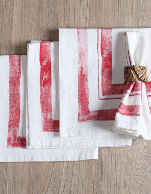 Load image into Gallery viewer, Palisa Cloth Dinner Napkins Set of 4 18x18 Inches Red Frame Border Cotton

