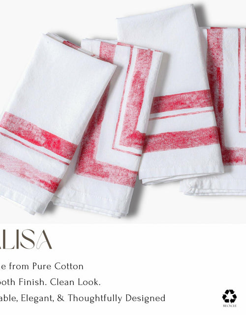 Load image into Gallery viewer, Palisa Cloth Dinner Napkins Set of 4 18x18 Inches Red Frame Border Cotton
