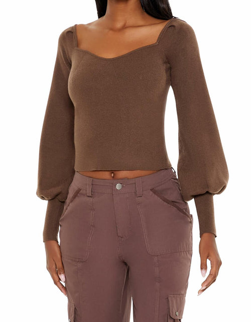 Load image into Gallery viewer, Forever 21 Gigot-Sleeve Sweater-Knit Crop Top Espresso Brown Size XS
