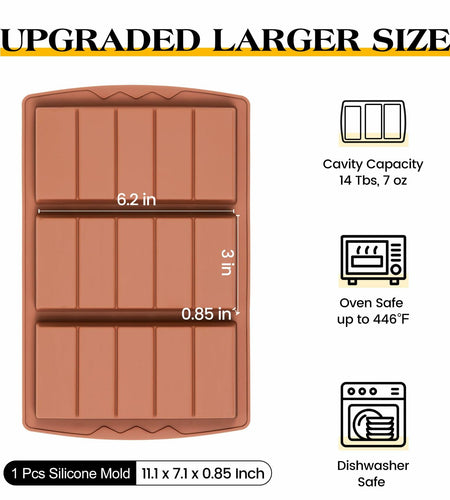 KASHME Chocolate Bar Mold Deep Large Silicone Candy Bar 5 Snap Rectangle