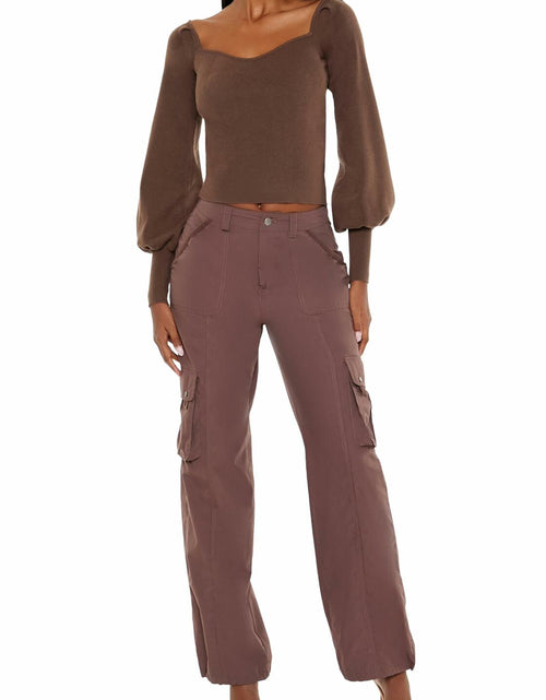 Load image into Gallery viewer, Forever 21 Gigot-Sleeve Sweater-Knit Crop Top Espresso Brown Size XS
