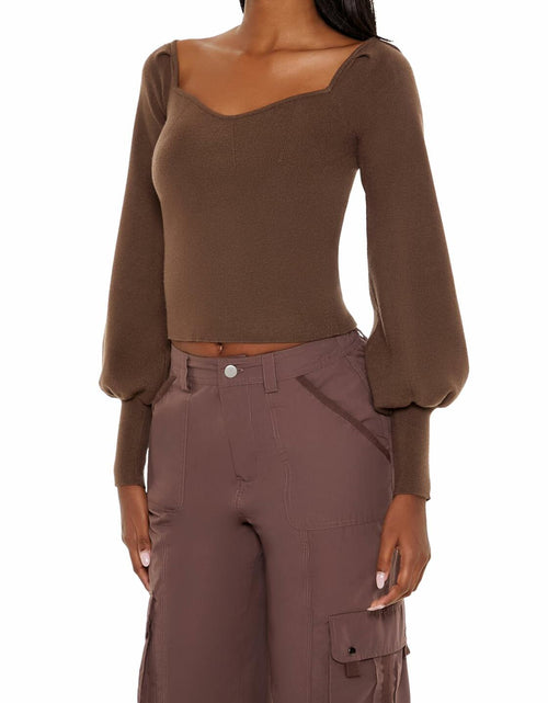 Load image into Gallery viewer, Forever 21 Gigot-Sleeve Sweater-Knit Crop Top Espresso Brown Size XS
