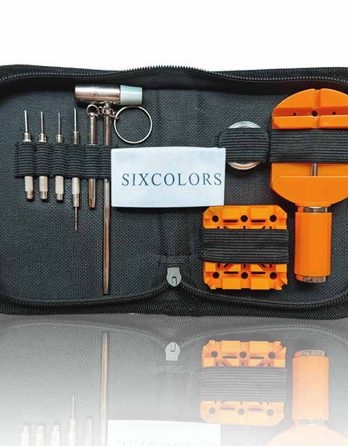 Load image into Gallery viewer, SIXCOLORS Watch Link Band Pin Removal Tool Kit with Hammer Black Storage Bag
