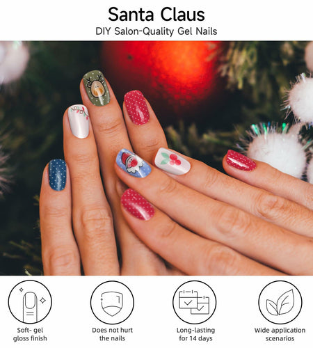 DUKASOU Christmas Semi Cured Gel Nail Strips Santa Claus 28 PCS UV Light