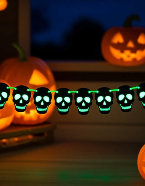Load image into Gallery viewer, RadiantFlux Glowing Halloween Skull Flag 10Ft Green Felt Skull Banner
