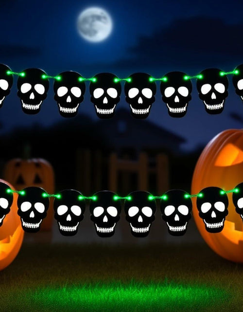Load image into Gallery viewer, RadiantFlux Glowing Halloween Skull Flag 10Ft Green Felt Skull Banner
