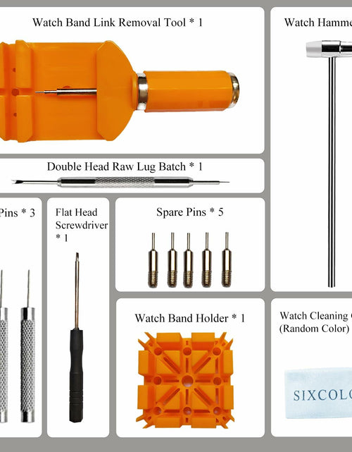 Load image into Gallery viewer, SIXCOLORS Watch Link Band Pin Removal Tool Kit with Hammer Black Storage Bag
