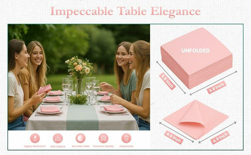 Load image into Gallery viewer, MalMall 100-Pack Airlaid Pink Cocktail Napkins 1-Ply 4.9x4.9in Soft Absorbent
