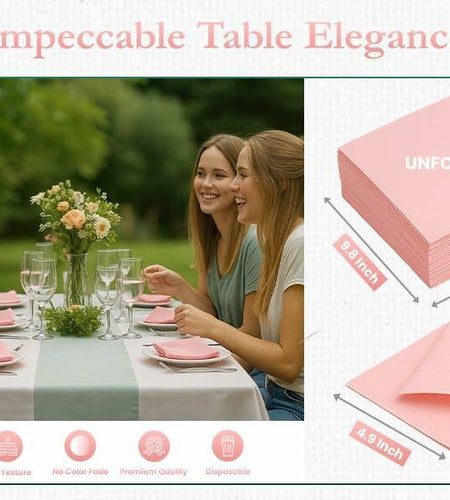 MalMall 100-Pack Airlaid Pink Cocktail Napkins 1-Ply 4.9x4.9in Soft Absorbent