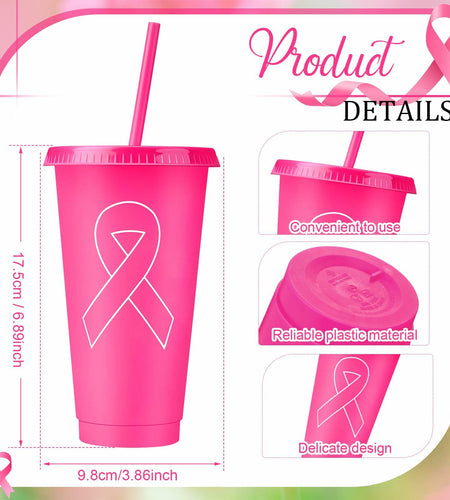 Bokon 24oz Breast Cancer Awareness Pink Tumblers with Straws 12 Pack