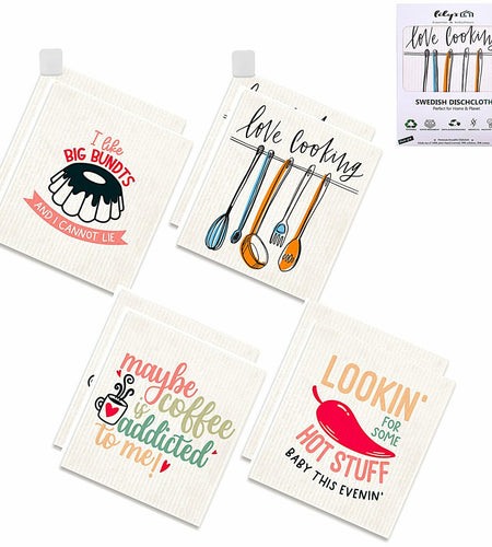 Lily's Home & Kitchen Swedish Dishcloths 8 Pack with 2 Clips Multi Color