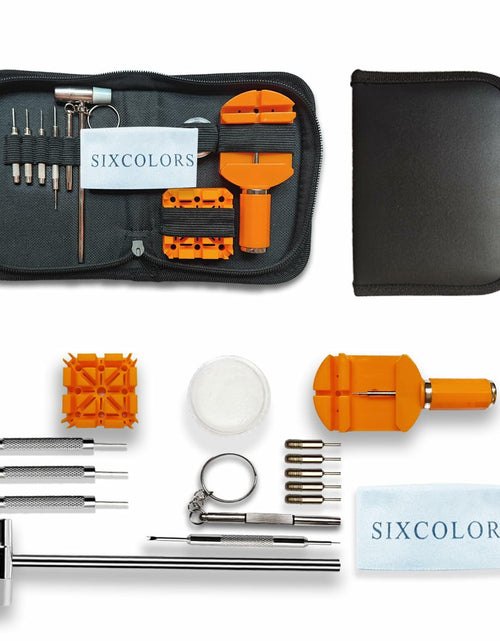 Load image into Gallery viewer, SIXCOLORS Watch Link Band Pin Removal Tool Kit with Hammer Black Storage Bag
