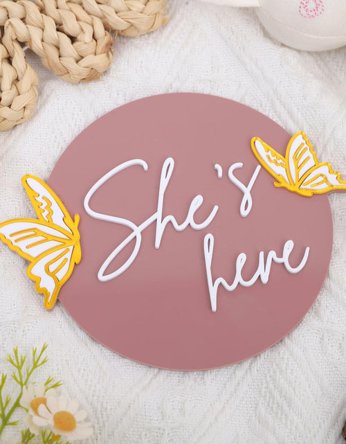 Load image into Gallery viewer, WAWUO She's Here Milestone Board Butterfly Gender Reveal Party Decor Acrylic
