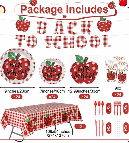 Zhehao 195 Pc Back to School Party Tableware Set Apple Red White Green