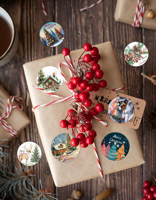 Load image into Gallery viewer, wuhuzsm 1000Pcs Christmas Stickers 2 Rolls Rustic Tree Wreath Elk Green

