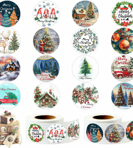 wuhuzsm 1000Pcs Christmas Stickers 2 Rolls Rustic Tree Wreath Elk Green