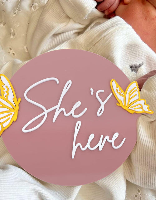 Load image into Gallery viewer, WAWUO She's Here Milestone Board Butterfly Gender Reveal Party Decor Acrylic
