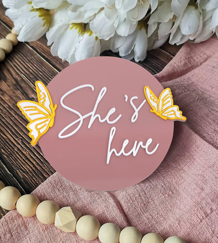 WAWUO She's Here Milestone Board Butterfly Gender Reveal Party Decor Acrylic
