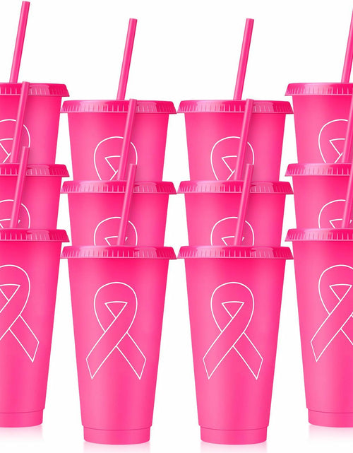 Load image into Gallery viewer, Bokon 24oz Breast Cancer Awareness Pink Tumblers with Straws 12 Pack
