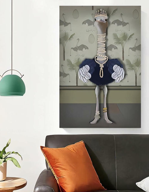 Load image into Gallery viewer, TRMSEJK Ostrich Pearl Animal Poster Wall Art Canvas 16x24in Green Unframed
