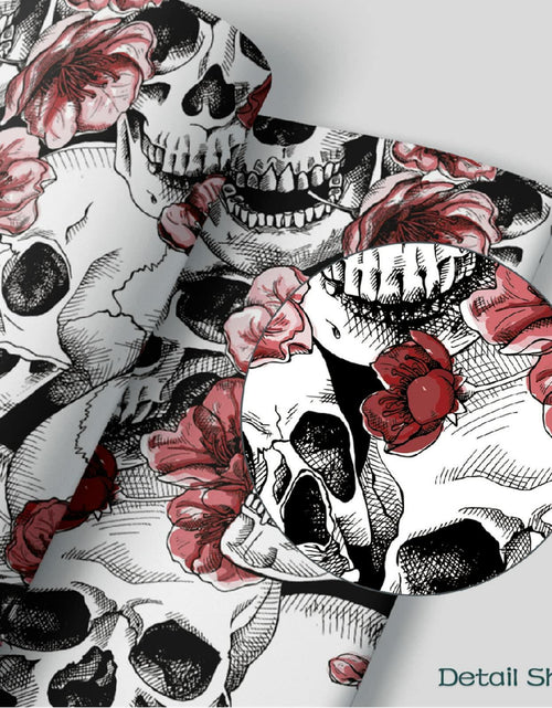Load image into Gallery viewer, LwenSnow Halloween Skull Floral Peel Stick Wallpaper Red 17.3x236 Vinyl
