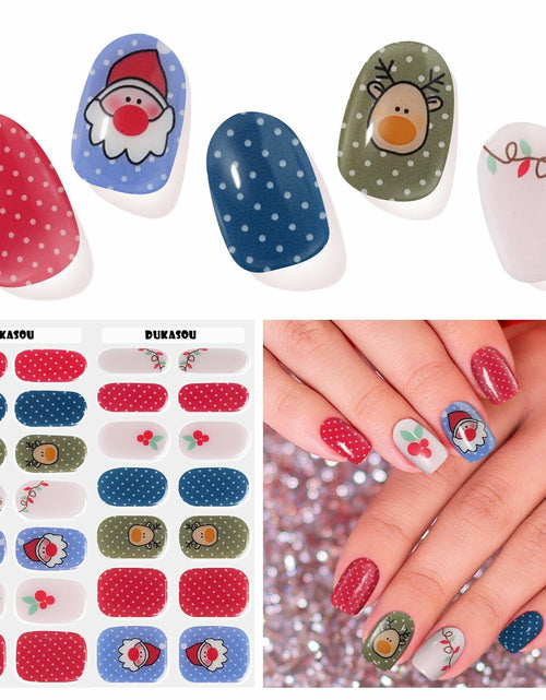 Load image into Gallery viewer, DUKASOU Christmas Semi Cured Gel Nail Strips Santa Claus 28 PCS UV Light
