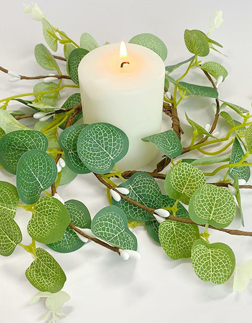 Load image into Gallery viewer, CARMELIT Easter Candle Ring Wreaths 15x15cm Artificial Eucalyptus Green 2 Pcs
