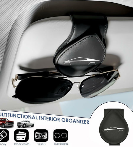 Car Sunglass Holder Tesla Cybertruck 2024-2025 Leather Visor Eyeglass Clip White