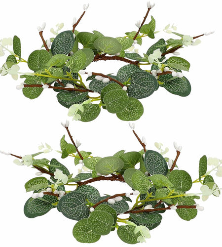 CARMELIT Easter Candle Ring Wreaths 15x15cm Artificial Eucalyptus Green 2 Pcs